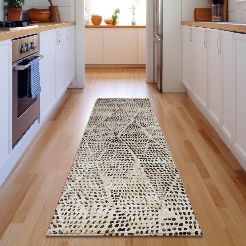 Tapis beige Cerrito AMF591 lavable à la machine de qualité supérieure, Tapis de couloir 2 pi 3 po x 7 pi 6 po