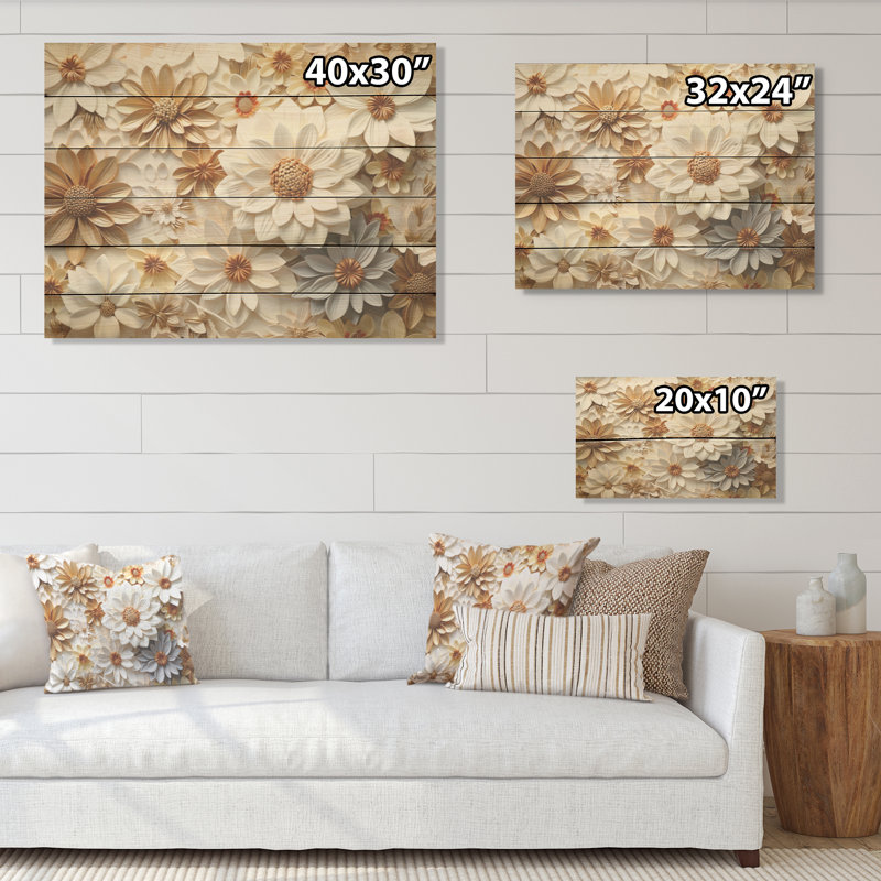 Élégantes fleurs de minimalisme à chaque saison - Fleurs saisonnières, art sur bois de pin naturel, H 10 po x l 20 po