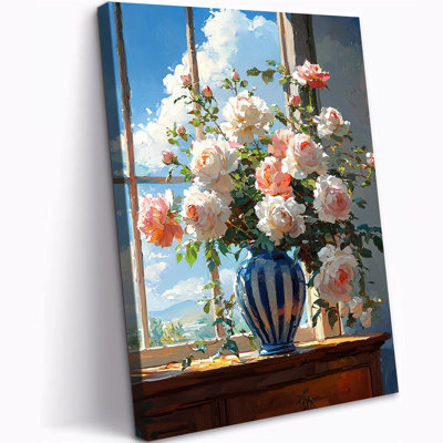  Fleur, art mural sur toile rustique, fleurs de nature morte, peinture botanique rétro, décoration florale rose pour salle de bain, chambre à coucher, salon, peinture murale, 24 x 32 pouces