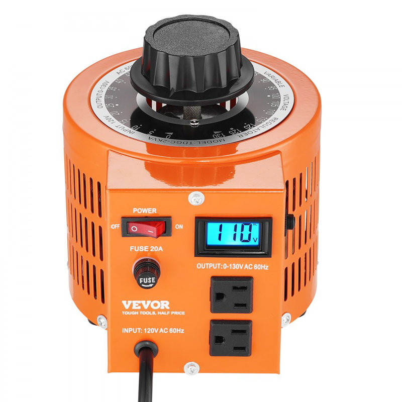 Transformateur de tension variable automatique 2000VA, 15,3 ampères, 110V entrée 0-130V sortie régulateur de tension CA, avec écran LCD 4 fusibles supplémentaires Interrupteur de contrôle thermique pour le bureau industriel à domicile