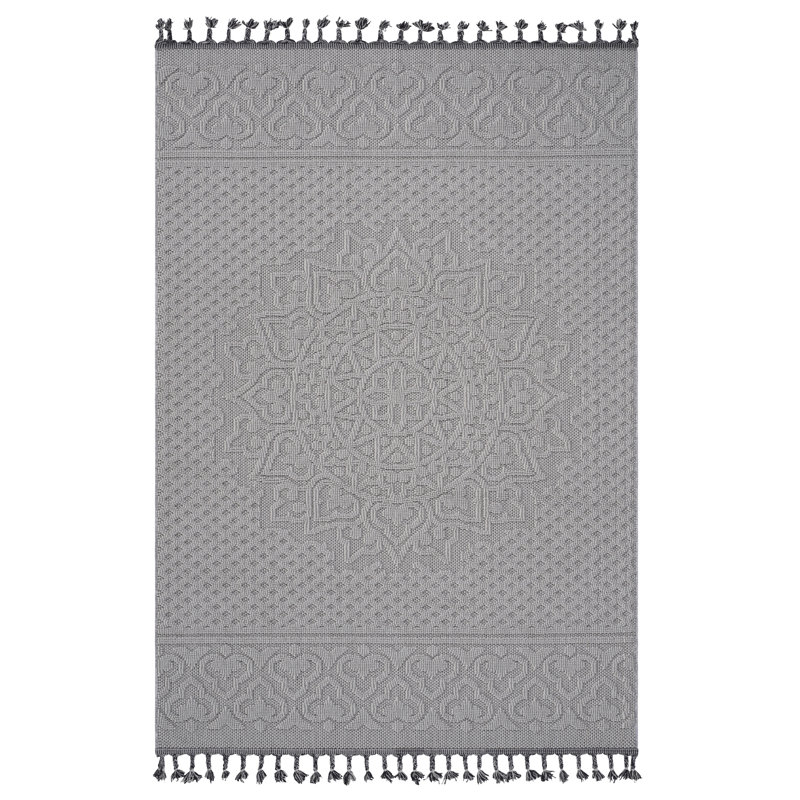 Tapis d'intérieur / extérieur blanc / ivoire / médaillon NAAR Guros Collection 8X10, Rectangle 7 pi 9 po x 10 pi