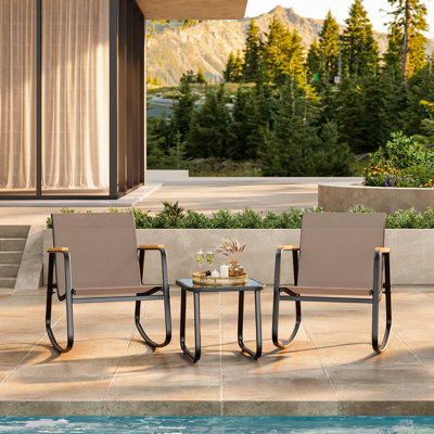 3-Piece Outdoor Rocking Patio Set with Solid Wood Armrests & Coffee Table