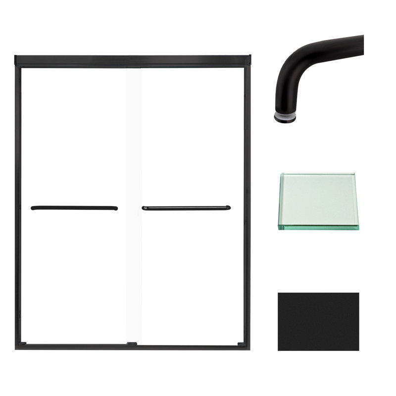 Porte de douche de style semi-encadré Transolide Cara, l 57 3/4 po x H 59 po x H 76 po, verre trempé transparent de 1/4 po