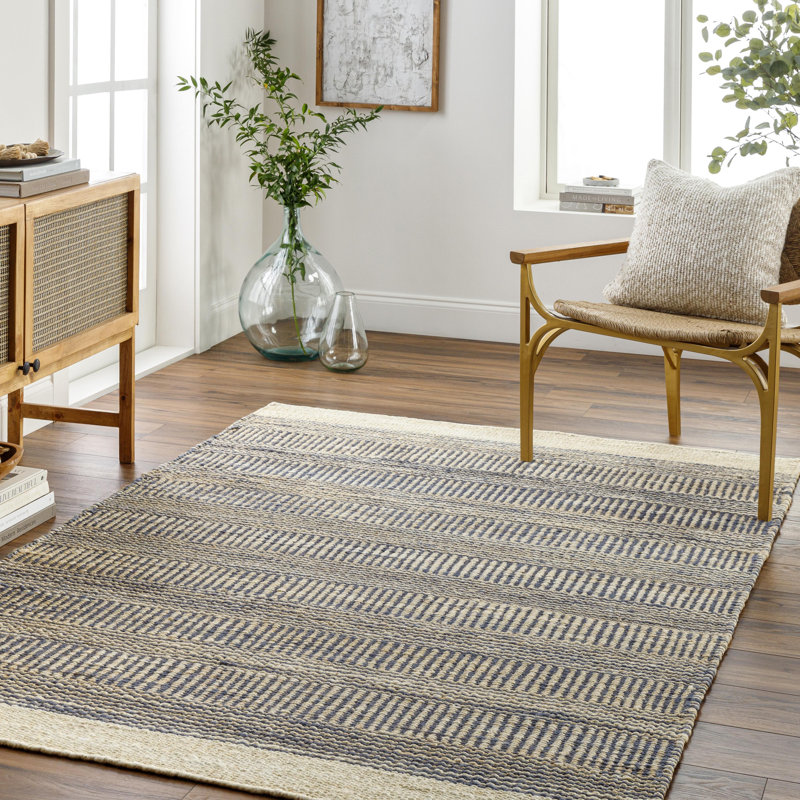 Tapis rayé en jute / sisal tissé à plat à la main Paola, Rectangle 2 pi x 3 pi