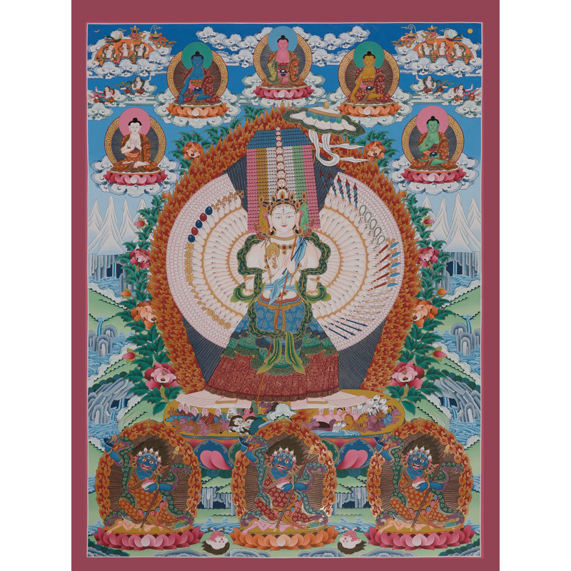 Dukkar (Sitatapatra), art mural Thangka - divinité bouddhiste tibétaine peinte à la main, toile sans brocart or 24 carats, décor de protection sacrée