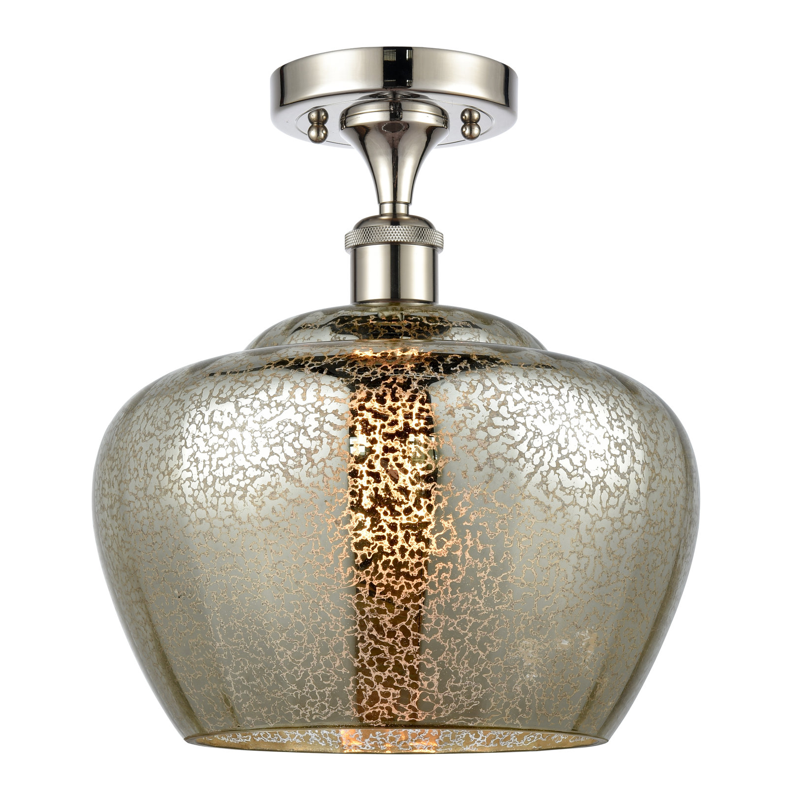 Renee Single Light Glass Semi Flush Mount, Mercury, Polished Nickel, Bulb Not Included
