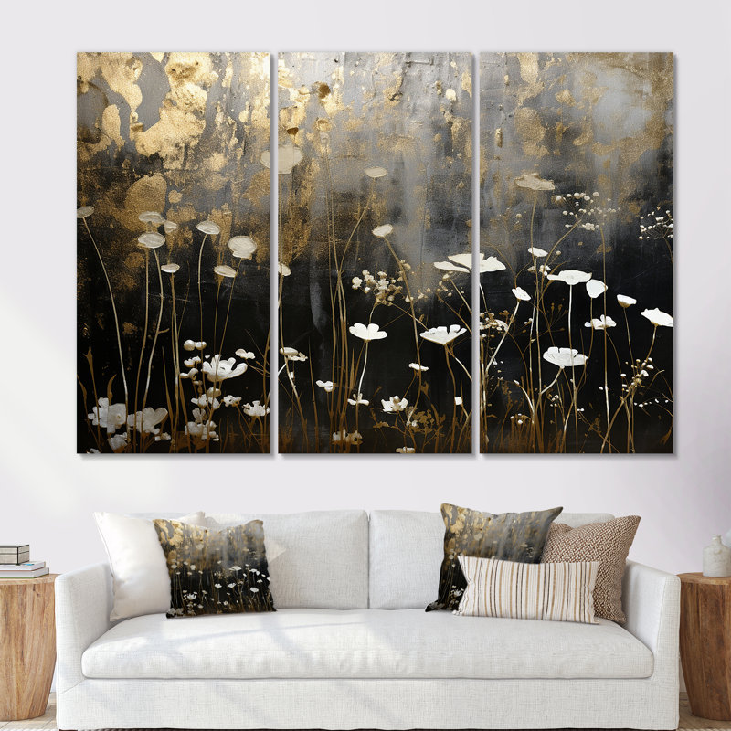 «Gilded Garden Blooming Meadows III», ensemble de reproductions d'art mural, Toile tendue, H 28 po x l 36 po x P 1 po