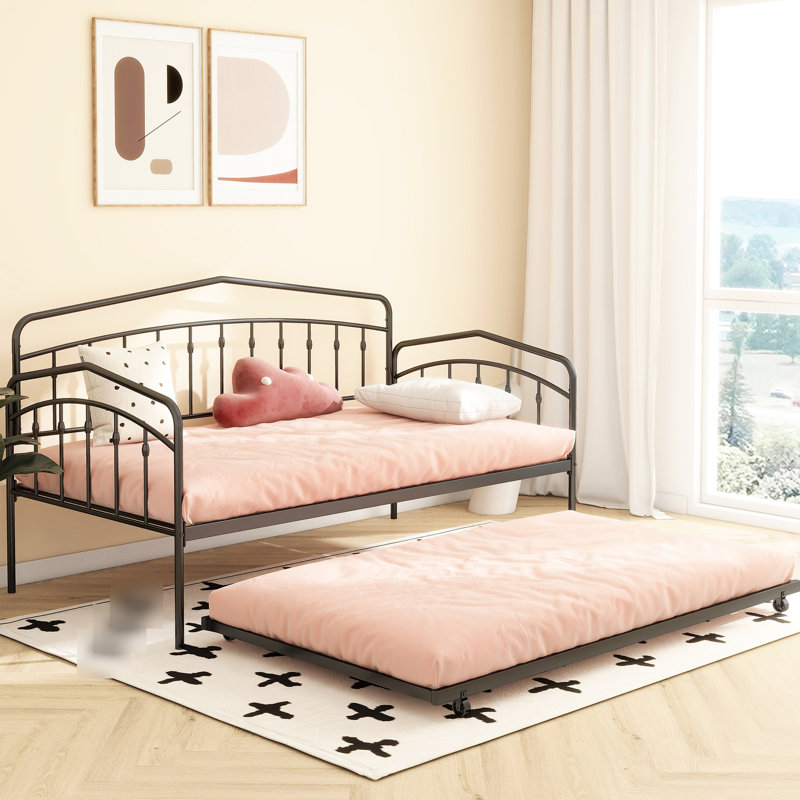 Élégant lit de jour simple avec lit gigogne noir, chambre à coucher remarquable