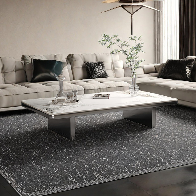 Rectangular rock slab floating coffee table, 13.8" H x 55.1" L x 31.5" W, White