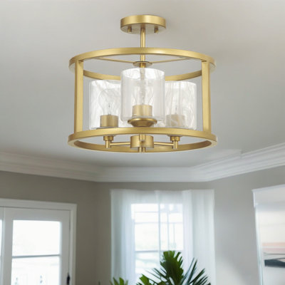 Melstone 3-Light Steel Dimmable Milk Glass Semi Flush Mount