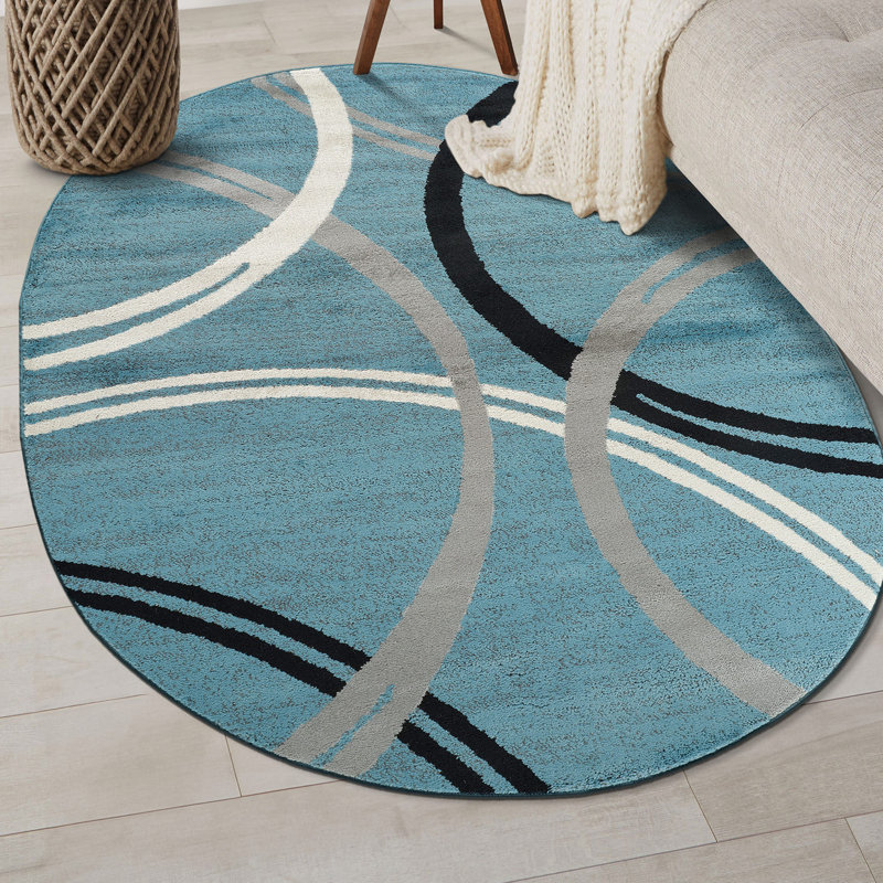 Tapis bleu / gris / noir à motif abstrait Tolchester, Ovale 5 pi x7 pi