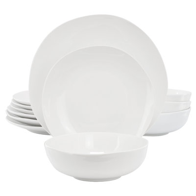 Gibson 12 Piece Organic Round Ceramic Dinnerware Set in White