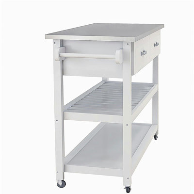 Stainless Steel Top White Kitchen Trolley with Two Drawers
