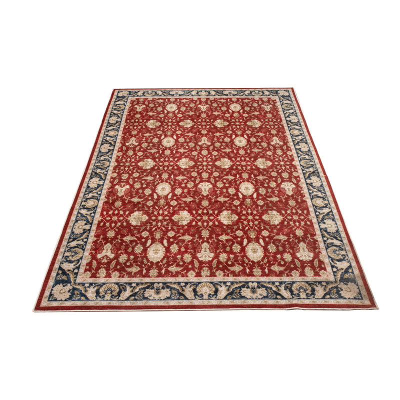 Tapis à motif abstrait gris / bleu / rouge / crème Heiman Collection, Rectangle 5 pi 3 po x 8 pi 6 po