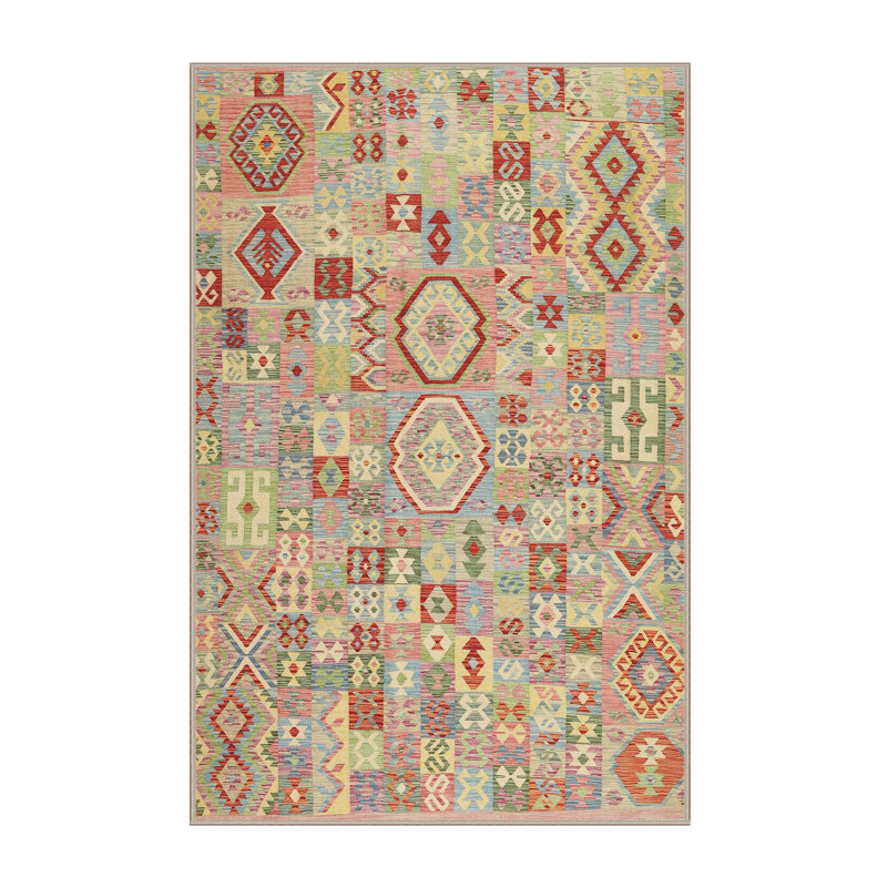 Tapis beige / brun / bleu Southwestern, Rectangle 2 pi x 4 pi