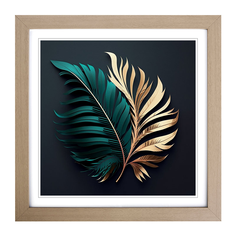 Palm Leaf Conceptual Art - Single Picture Frame Print on Wood, Oak