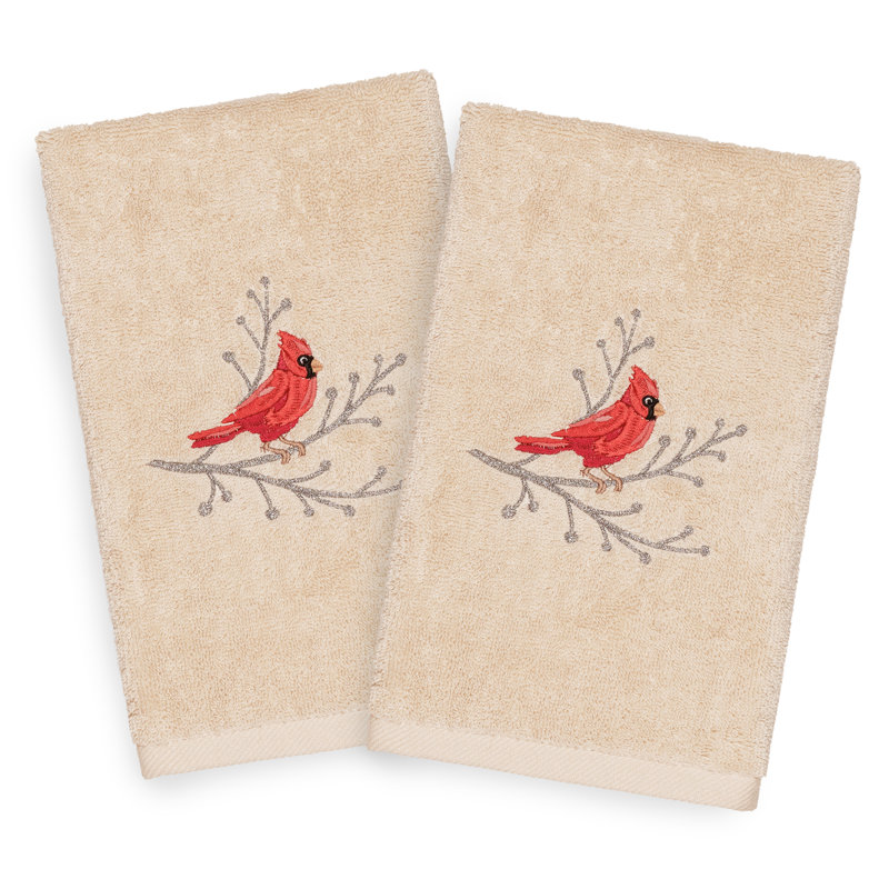 Débarbouillette 100% coton brodée Christmas Cardinal, Sable