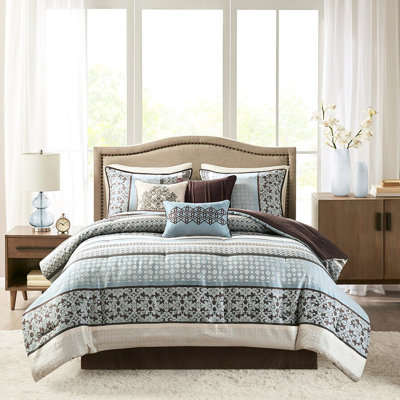 Édredon bleu très grand - 7 pièces avec lavable à la machine, 2 coussins décoratifs inclus avec la jupe de lit