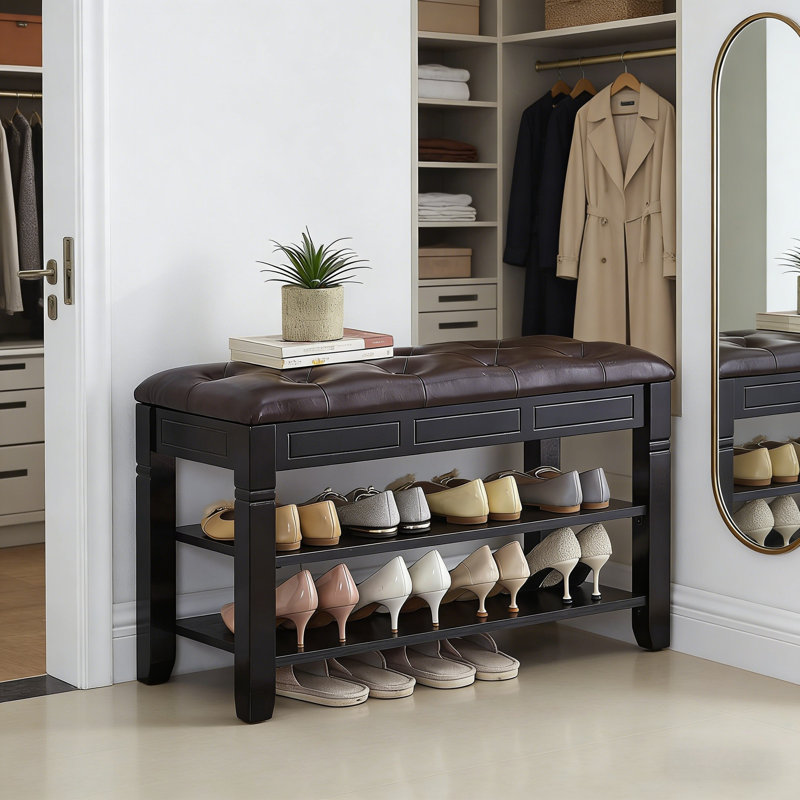 Banc de rangement rembourré en bois massif pour hall d'entrée, 18.9" H x 39.4" W x 13.8" D