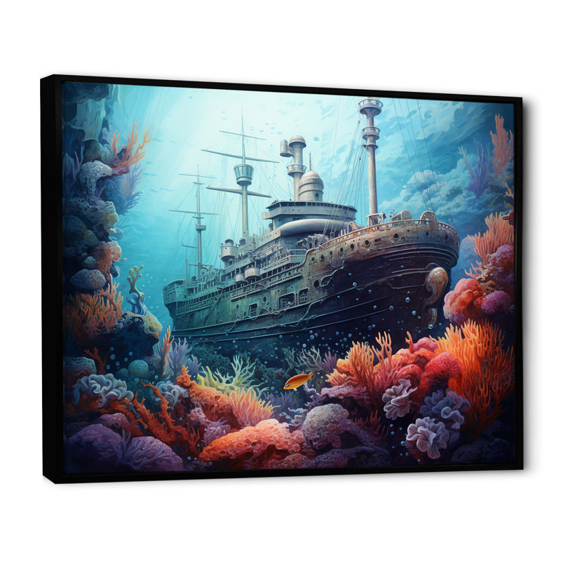 «Titanic Under Water Memory I», reproductions d'art mural plage et océan, Cadre flottant noir, H 12 po x l 20 po x P 1 po
