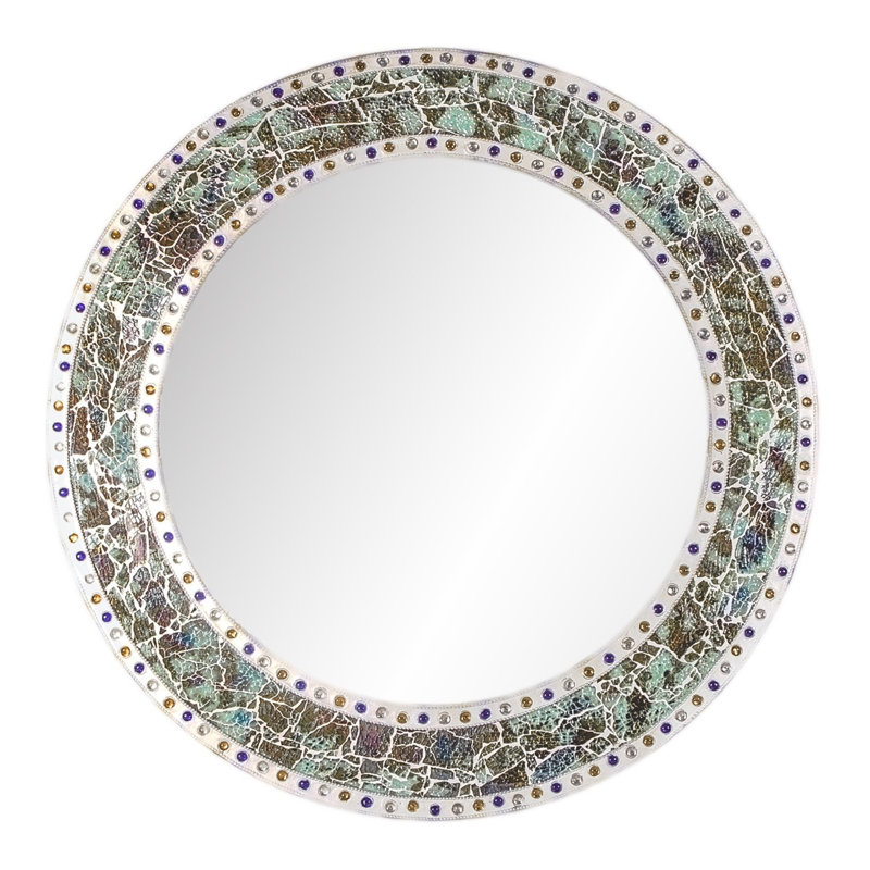 Cobberas Manufactured Wood, Glass Round Wall Mirror, Sapphire/Amber