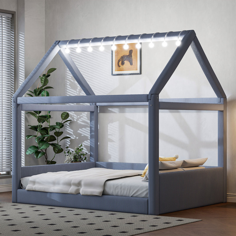 Lit de jour double rembourré avec lumières DEL et interrupteur tactile, Gris