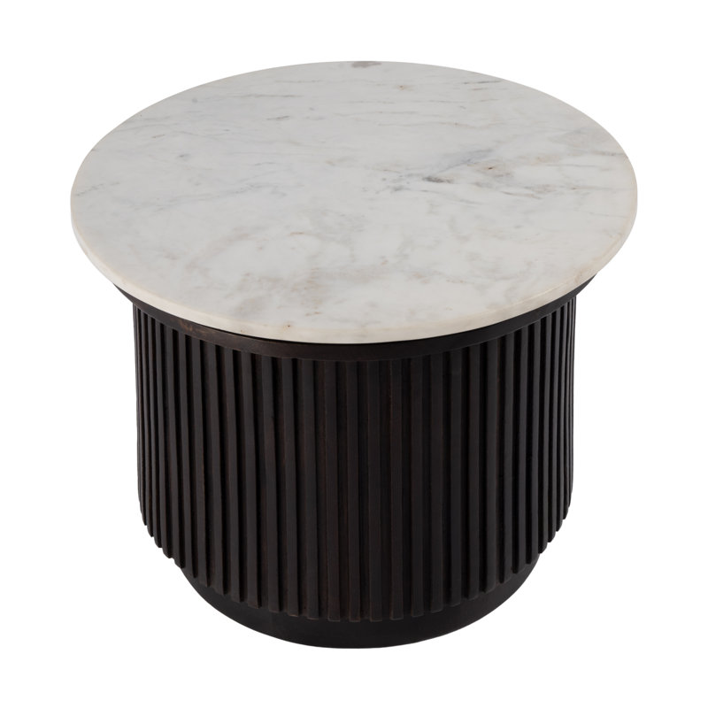 Georgia 22 in. W Round Marble Top Ribbed Side Table, White and Brown