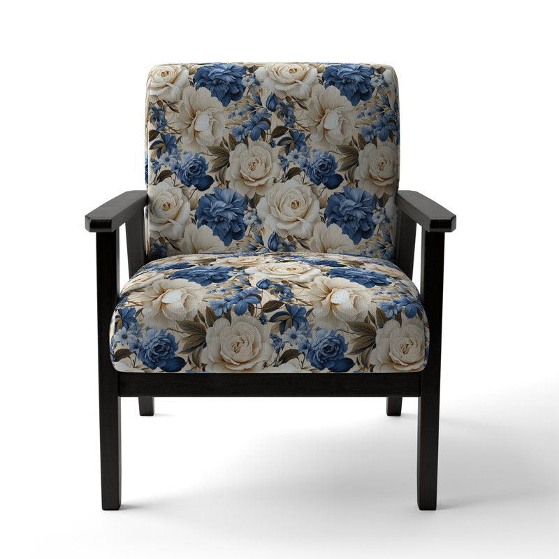 Cobalt Blue Scrollwork Swirls Victorian Pattern II - Upholstered Floral Accent Chair