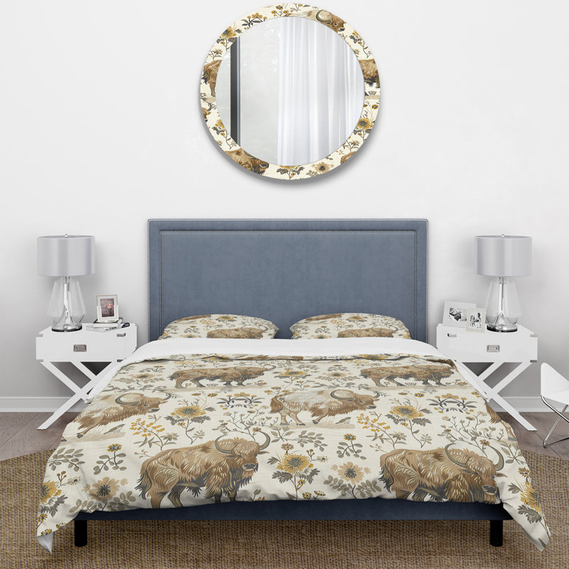 Ensemble de housse de couette Beige Flower Buffalo Print - Traditional, Housse de couette très grand et 2 très grandes t