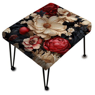 Beige & Red Victorian Lavish Floral Pattern - Floral Rectangle Ottoman