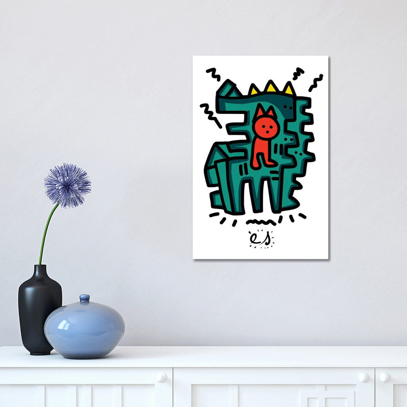 Red Child And Green Monster Friend by Emmanuel Signorino - Wrapped Canvas Print, 30.48 cm H x 45.72 cm W