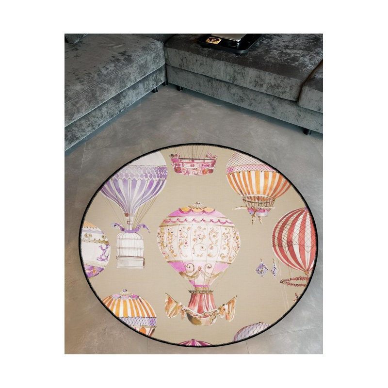 Tapis rond rond multicolore lavable à la machine, Sous-tapis rond 2 pi 8 po inclus