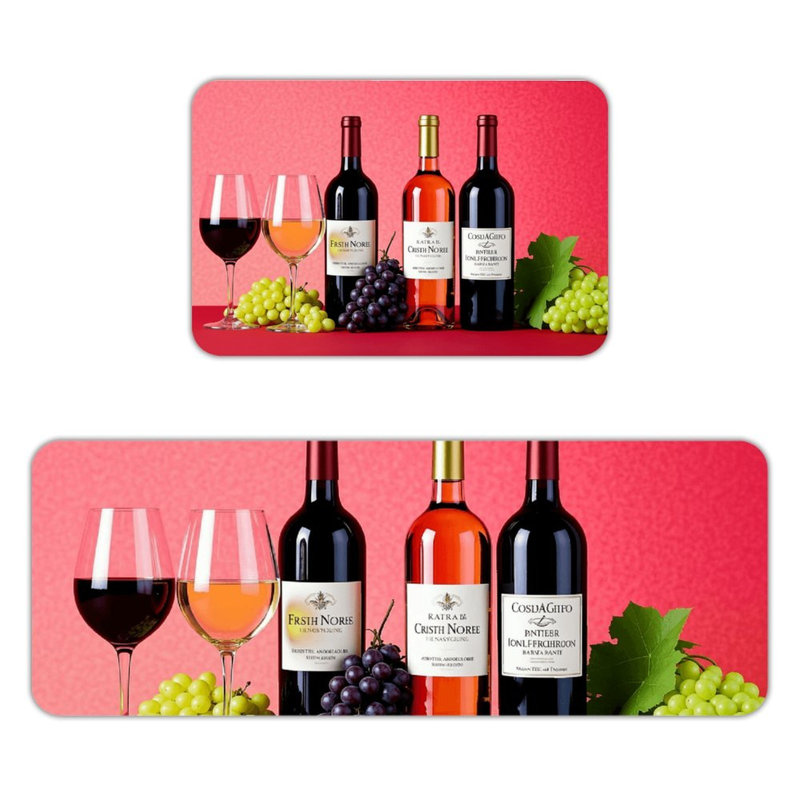 Ensemble de 2 tapis de sol en flanelle pour présenter des bouteilles de vin et des raisins