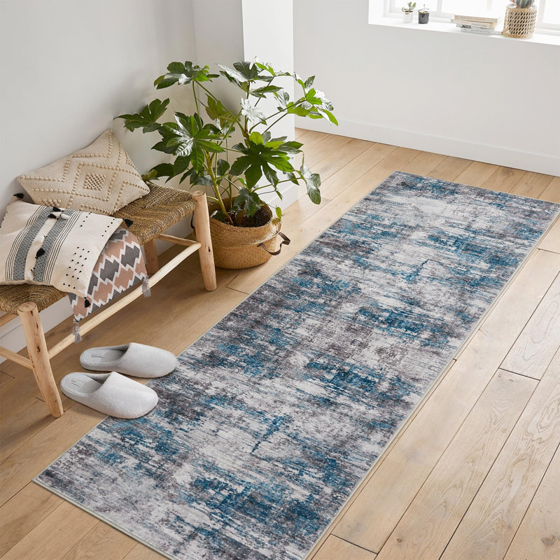 Area Rug Living Room Rugs Fluffy Rug Abstract Carpet for Bedroom Kitchen Dining Room Floor Washable Plush Throw Accent Rug Home Office Nursery Decor Blue 2*6ft
