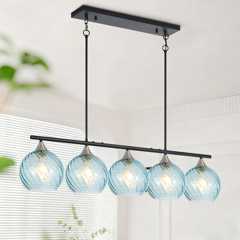 Suspension linéaire Emiliani de 43 po à 5 lumières pour îlot de cuisine avec abat-jour en verre en spirale