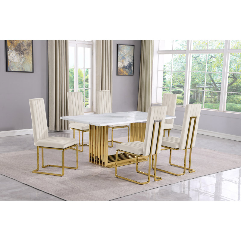 Ensemble de salle à manger Gagner, 7, Crème / doré, Or