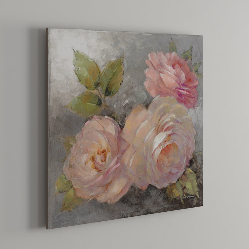 Atle Krista «Roses on Grey II» - Estampe numérique sur toile tendue avec châssis, H 12 po x l 12 po x P 0,75 po, Toile tendue