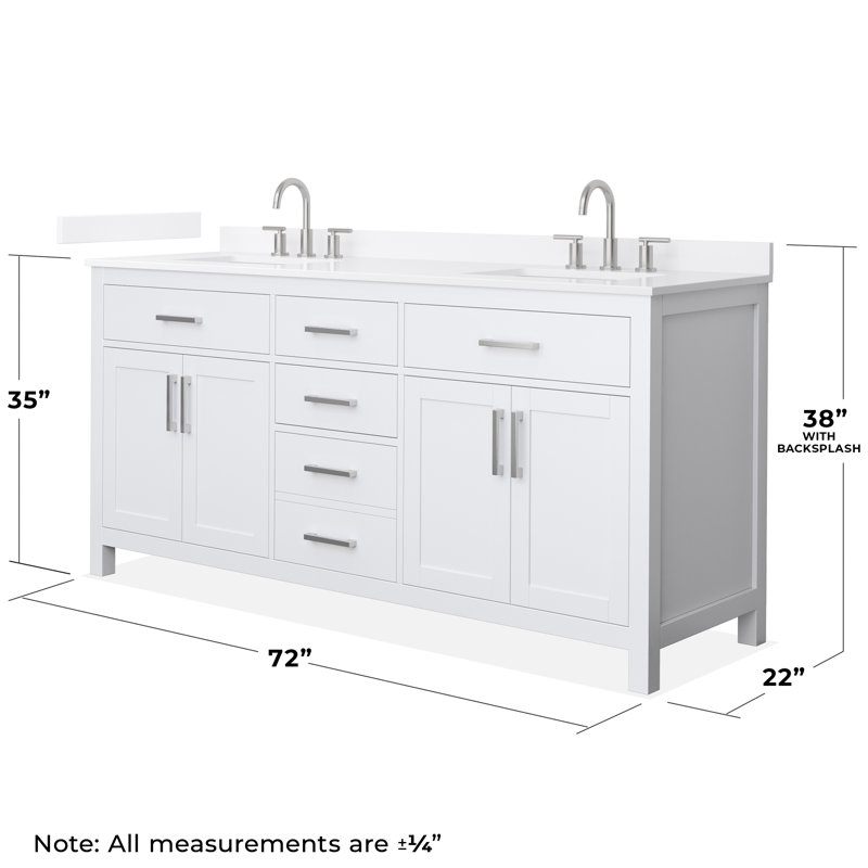 Beckett 72" Freestanding Double Bathroom Vanity with Quartz Top, White, Brushed Nickel, White Quartz