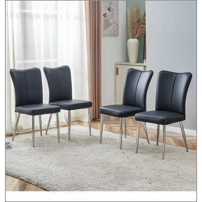 Modern Minimalist Dining Chairs with PU Leather, Curved Backrest, and Electroplated Metal Legs, Perfect for Restaurants, Bedrooms, and Living Rooms, Set of 4
