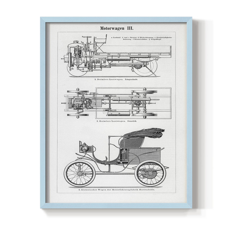 Reproduction encadrée industrielle en bois massif, H 21 po x l 17 po, Bleu