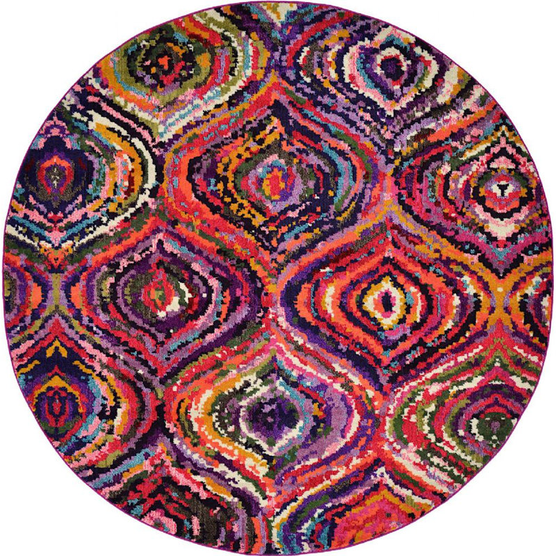 Eddins Washable Ikat Indoor Rug, Round 8'
