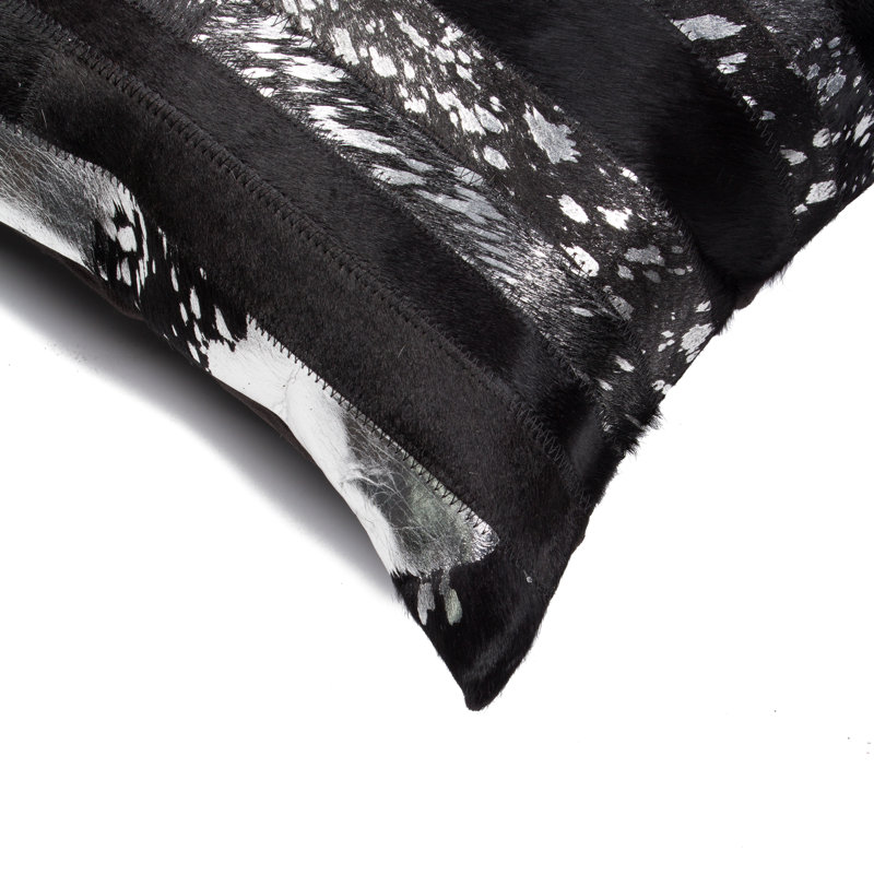 Madrid Leather Throw Pillow, Black/Silver