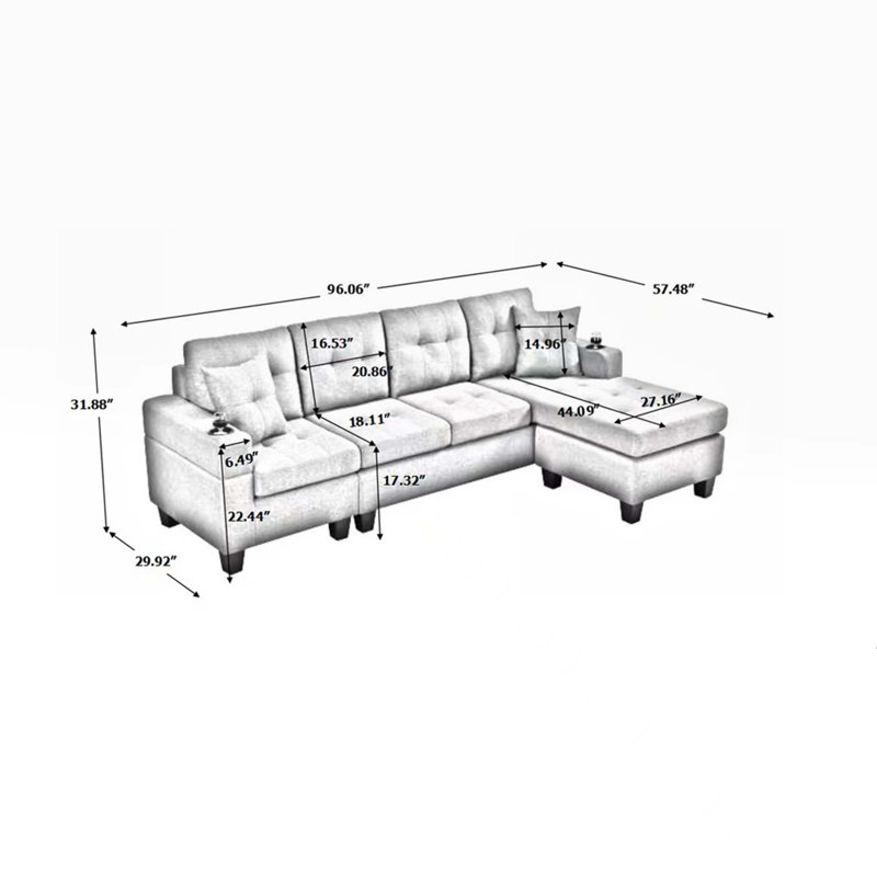 Calliandra Upholstered L-Shaped Sectional Left Hand Facing, Gray Polyester, Left Hand Facing