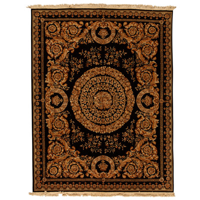 Hand Knotted Wool Area Rug in Black
