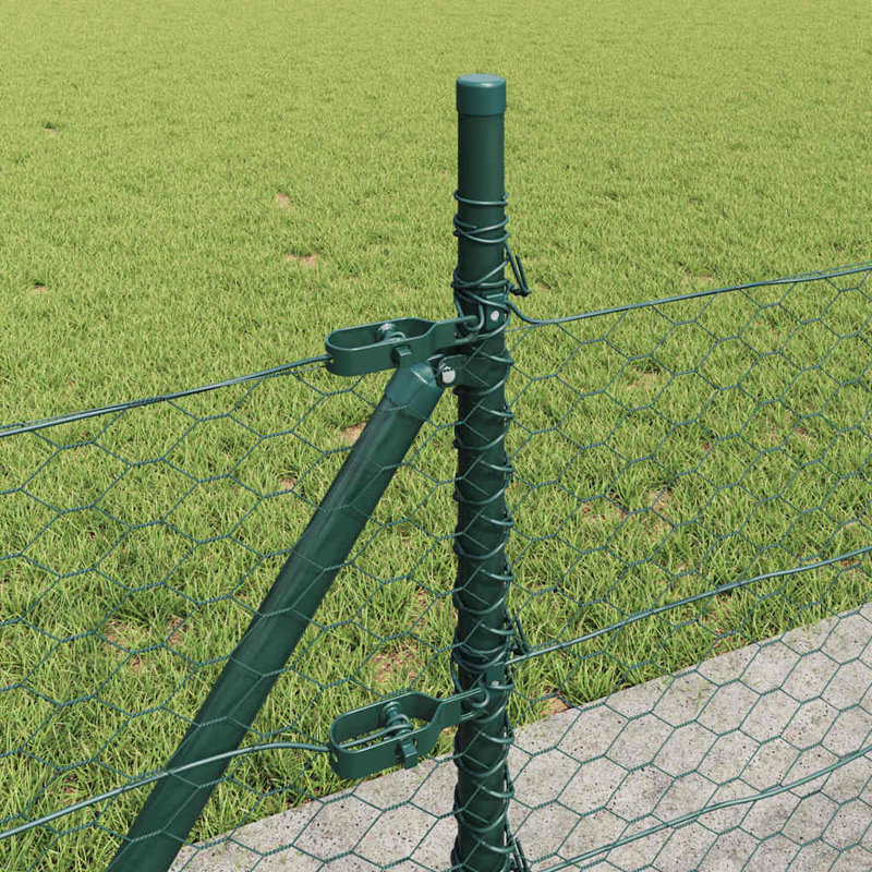 Vidaxl Fence With Posts PVC-Coated Steel, Green, 50cm H x 2500cm W x 3.2cm D