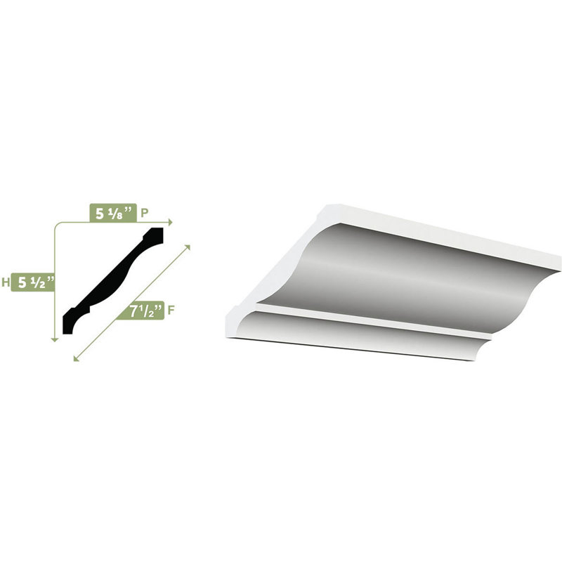 Moulure couronnée 5 H 15/32 po x l 96 po x P 5 5/32 po