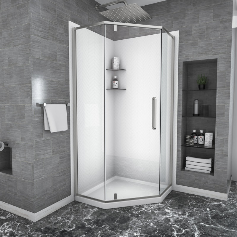 Cabine de douche semi-anglaise, 34 1/8 po x 72 po, nickel brossé - Luminaire de salle de bain de qualité 72 po - Angle, rehausse l'esthétique