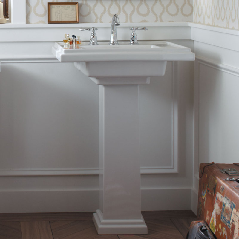 Tresham Fireclay Pedestal Bathroom Sink, Ice Gray, Single, 34.625" H x 19.5" W x 30" L