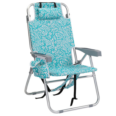 15"H Aluminum Reclining Folding Beach Chair 5-Positions With Cooler Bag And Cup Holder