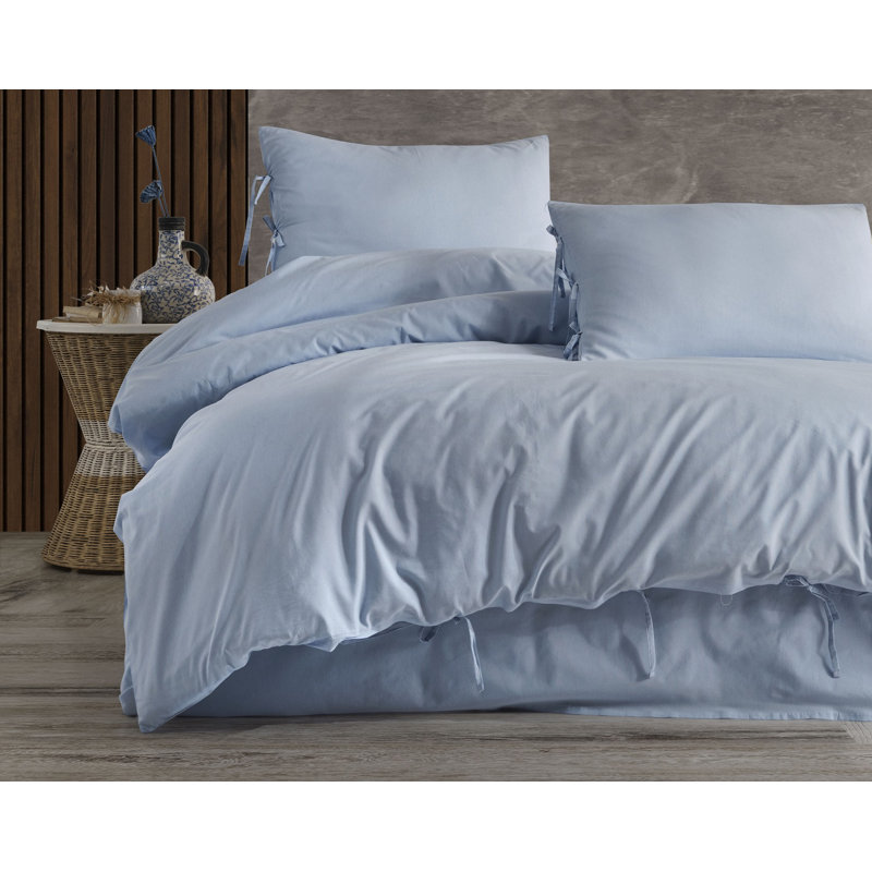 Solid Cream  Color Pollycotton104' X90' Duvet Cover Set With Two Shams, Blue, King Duvet Cover + 2 King Shams